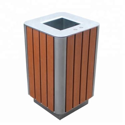China Metal Hardwood Street Outdoor Waste Bin With 450x450x750mm Size for sale