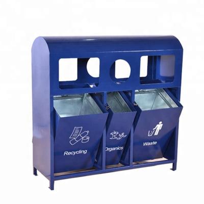 China 3 In 1 Outdoor Recycling Bins , Surface Mounted Rectangular Metal Trash Can for sale
