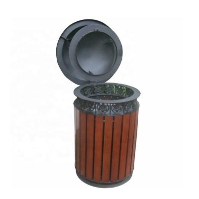 China Public Hardwood Wooden Waste Bin With Galvanized Steel Liner for sale
