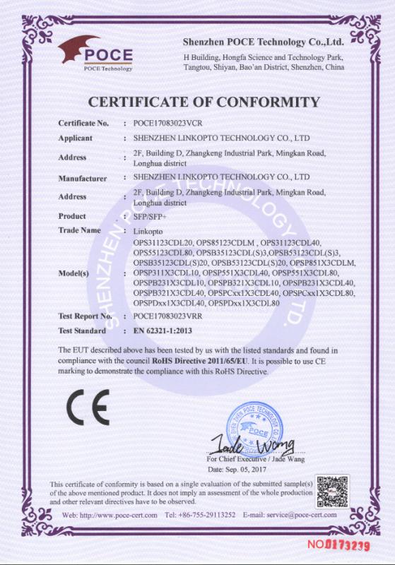 Rohs - Shenzhen linkopto Technology Co. Ltd