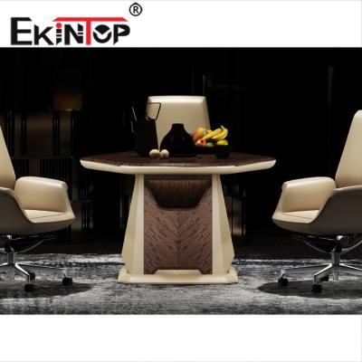 中国 パネルの木製のオフィスの会合テーブル、多機能調節可能な円形の会う机 販売のため