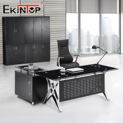 China Metal Modern Office Furniture Tempered Glass Desk Customized for Work for sale