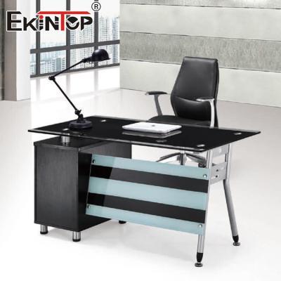 China Modern Manager Tempered Glass Computer Desk L Shaped Office Furniture Wholesale for sale