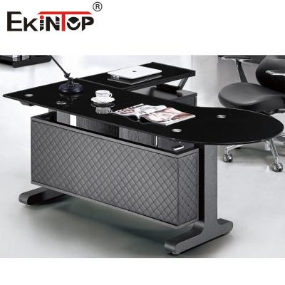 China Black L Shaped Leather Glass Desk Commercial Office Building Furniture for sale