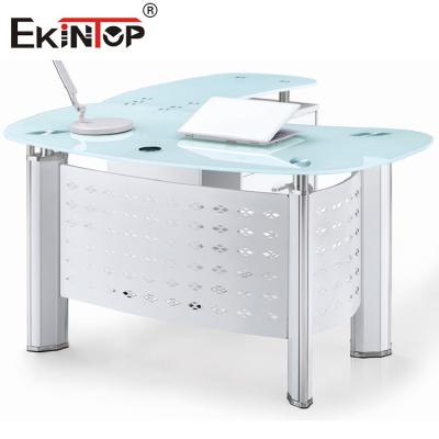 China Commercial Small Glass Top Laptop Desk Modern Glass Office Writing Desk for sale