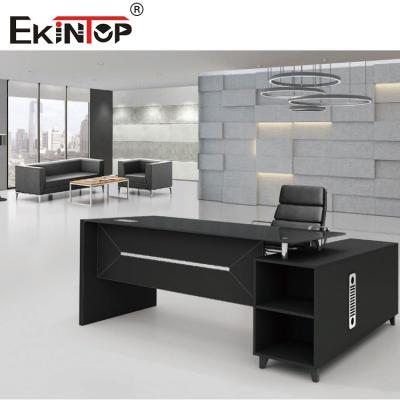 China Waterproof Modern Rectangle Glass Desk Black Tempered Glass Office Desk for sale