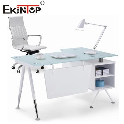 China Modern White Glass Desk With Drawer Rectangle Computer Desk Home Furniture for sale