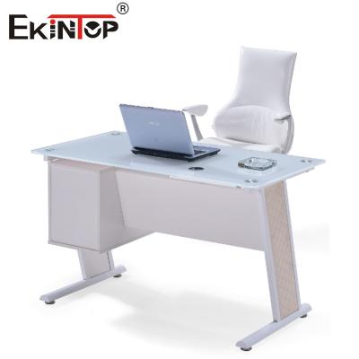 China White Blue Glass Office Table With Drawer Executive Home Office Desk Te koop