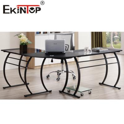 China L Shaped Glass Desk Office Depot With Metal Legs Home Computer Table en venta
