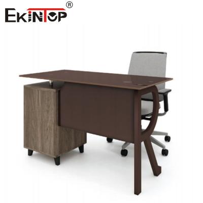 中国 Brown Glass Top Computer Desk With Wood Metal Drawer Custom 販売のため