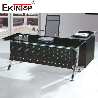 China Commercial L Shaped Office Glass Desk Customized Drawer for sale