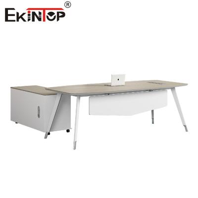 China Modern Stylish Office Desk with Metal Legs and Attached Cabinet for sale