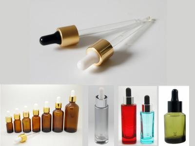 China CL-D430 bulb glass dropper with metal aluminum collar cap sleeve, cosmetic dropper pipette for sale