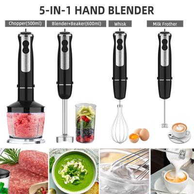 China Kitchen electric appliances 5-in-1 blender hand held with whisk,milk frother,500ml chopper,600ml beaker for sale