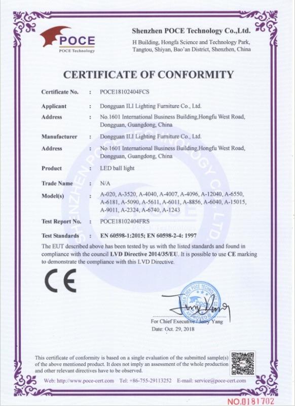 EN 60598-1:2015;EN 60598-2-4:1997 - Dongguan ILI Lighting Furniture Co., Ltd.