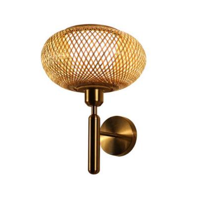 China Round Bamboo Wicker Rattan Wall Sconce 3500K For Indoor Bathroom for sale