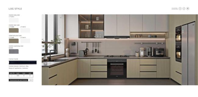 Custom kitchen cabinet with integrated appliances and specialized storage solutions