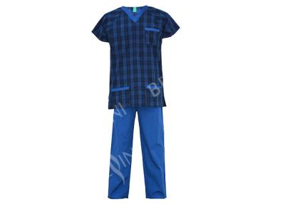 China Blue Protective Work Clothing Scrub Suit For Men Reversible Short Sleeve Top Long Pants for sale