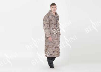 China Waterproof Work Clothes Mens Long Raincoat With Hood / Lining Camouflage Printed for sale