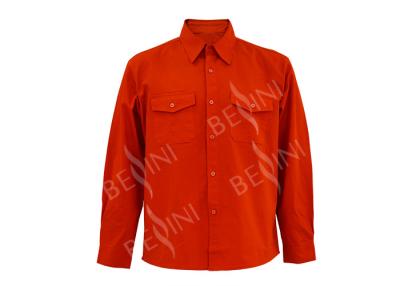 China Men's 100%Cotton Twill Orange Work Shirt Long Sleeve Back Across Reflective Tape Chest Pockets for sale