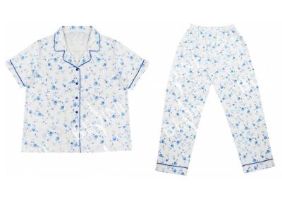 China Cute Blue Floral Printed Womens Pyjama Sets / Ladies Nightwear Shorts Set For Autumn for sale