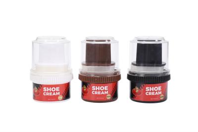 China Black Cream Colored Shoe Polish With Applicator Brush 2 In 1 Efficient Shoe Polish for sale