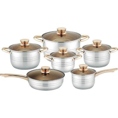 China Home 12pcs Stainless Steel Cookware Set Golden Handle Sustainable for sale