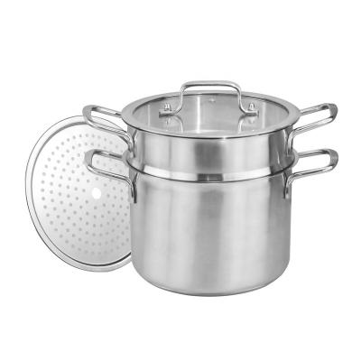 China Double layer food kitchen pot spaghetti cooking pot with glass lid steamed grid for sale