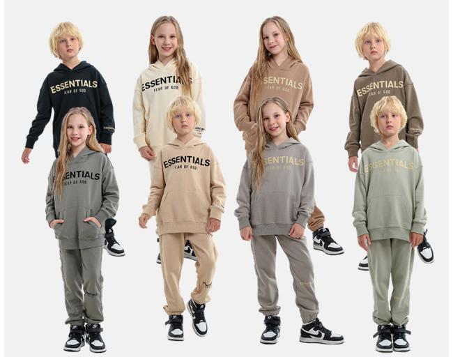 Wholesale Long Sleeve Sport T Shirt Pants Custom Kids Sweatshirts and Hoodies Kids Sweat Suits Toddler Boys and Girls Clothing Sets Cotton Ess Letter