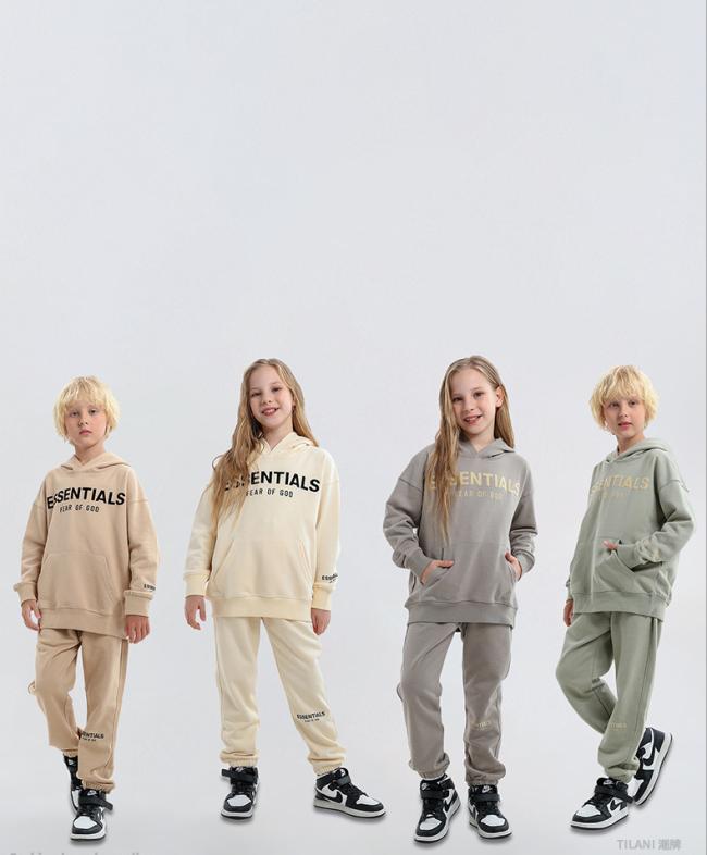 Wholesale Long Sleeve Sport T Shirt Pants Custom Kids Sweatshirts and Hoodies Kids Sweat Suits Toddler Boys and Girls Clothing Sets Cotton Ess Letter