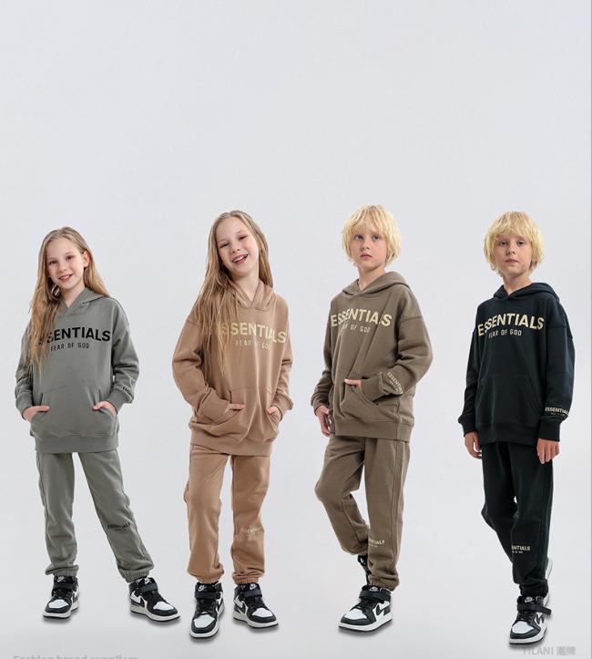 Wholesale Long Sleeve Sport T Shirt Pants Custom Kids Sweatshirts and Hoodies Kids Sweat Suits Toddler Boys and Girls Clothing Sets Cotton Ess Letter
