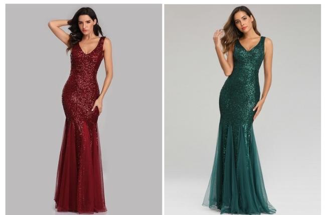 Sequined Add Net Sex Beading Ball Dress Luxury V Neck Evening Party Dress Mermaid Bridesmaid Gowns
