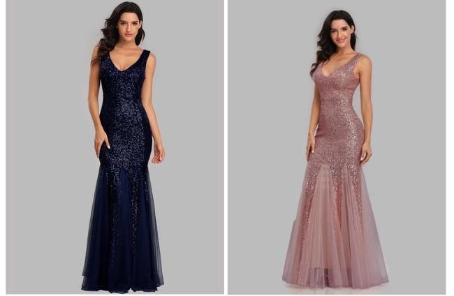 Sequined Add Net Sex Beading Ball Dress Luxury V Neck Evening Party Dress Mermaid Bridesmaid Gowns