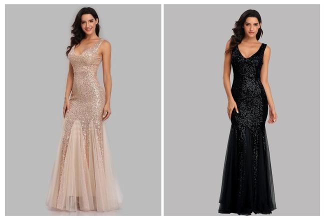 Sequined Add Net Sex Beading Ball Dress Luxury V Neck Evening Party Dress Mermaid Bridesmaid Gowns