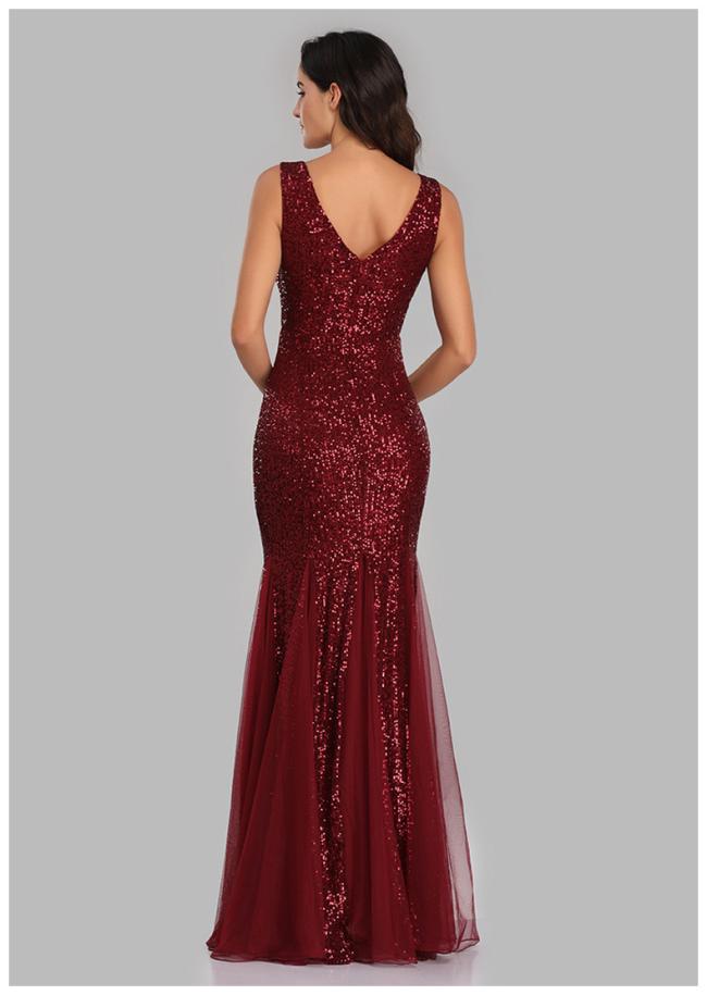 Sequined Add Net Sex Beading Ball Dress Luxury V Neck Evening Party Dress Mermaid Bridesmaid Gowns