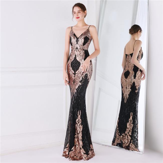 Sequined Sex Beading Ball Dress Luxury Slip Evening Party Dress Mermaid Bridesmaid Gowns