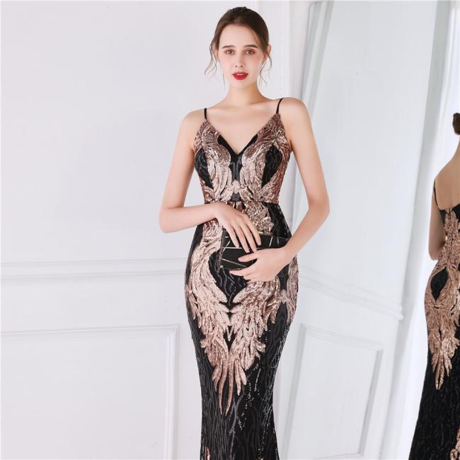 Sequined Sex Beading Ball Dress Luxury Slip Evening Party Dress Mermaid Bridesmaid Gowns