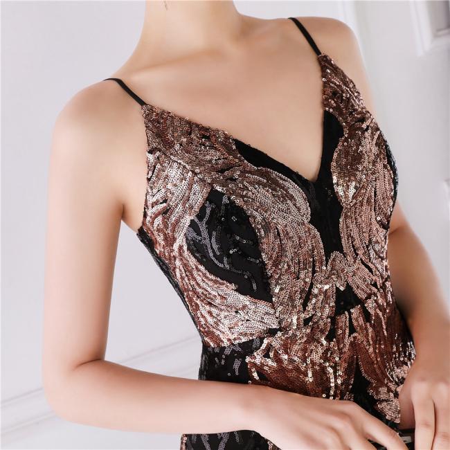 Sequined Sex Beading Ball Dress Luxury Slip Evening Party Dress Mermaid Bridesmaid Gowns