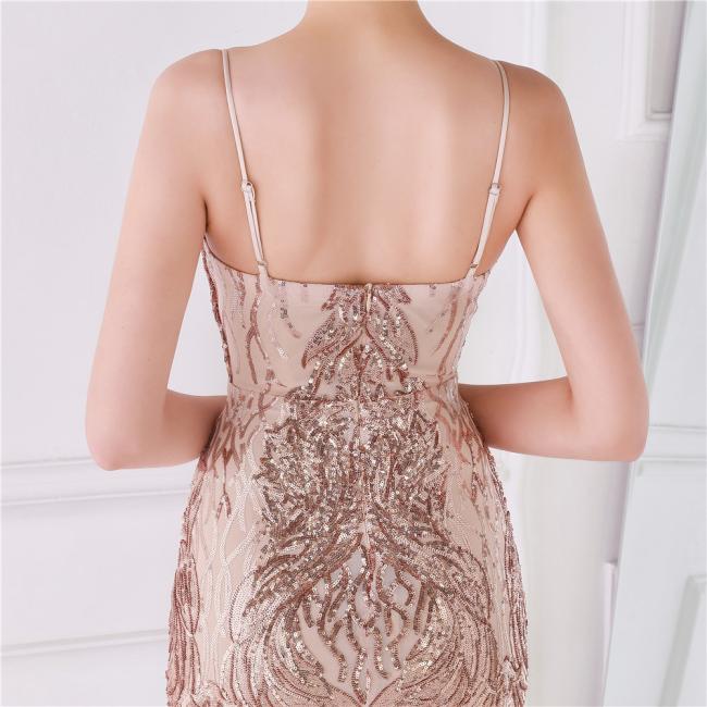 Sequined Sex Beading Ball Dress Luxury Slip Evening Party Dress Mermaid Bridesmaid Gowns