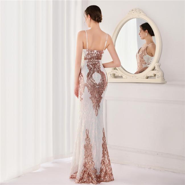 Sequined Sex Beading Ball Dress Luxury Slip Evening Party Dress Mermaid Bridesmaid Gowns