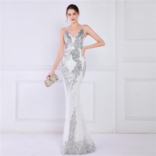 Sequined Sex Beading Ball Dress Luxury Slip Evening Party Dress Mermaid Bridesmaid Gowns