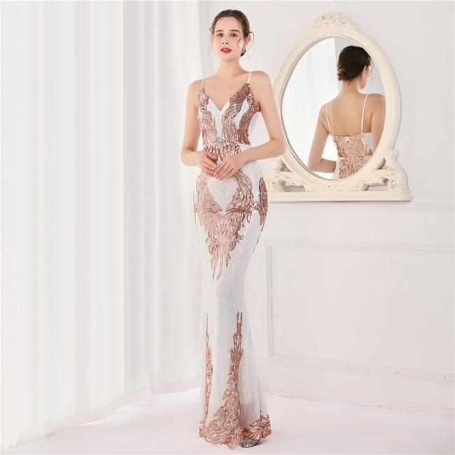 Sequined Sex Beading Ball Dress Luxury Slip Evening Party Dress Mermaid Bridesmaid Gowns