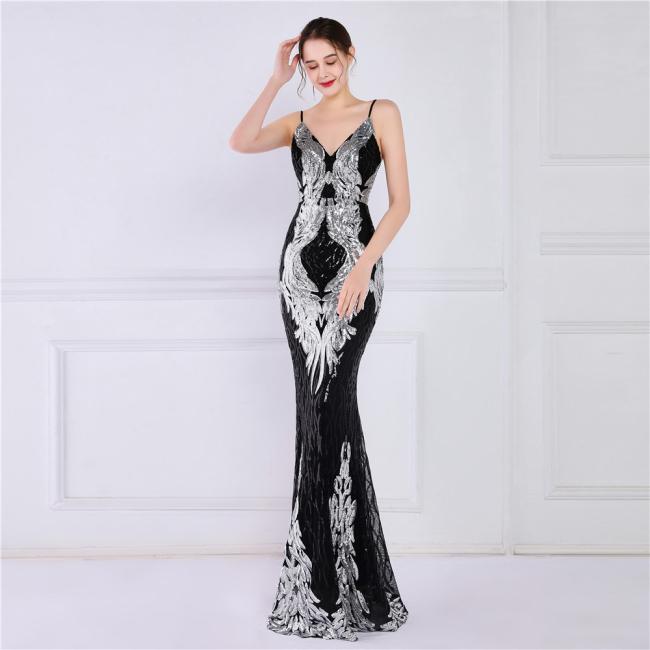 Sequined Sex Beading Ball Dress Luxury Slip Evening Party Dress Mermaid Bridesmaid Gowns