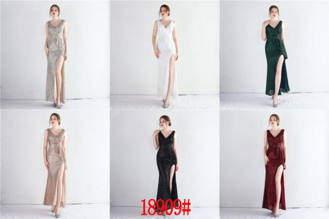 China OEM High Quality Evening Party Prom Women Dress Sequin Split Skirt Women Sexy Skinny Wedding Dress