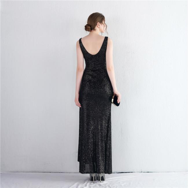 China OEM High Quality Evening Party Prom Women Dress Sequin Split Skirt Women Sexy Skinny Wedding Dress