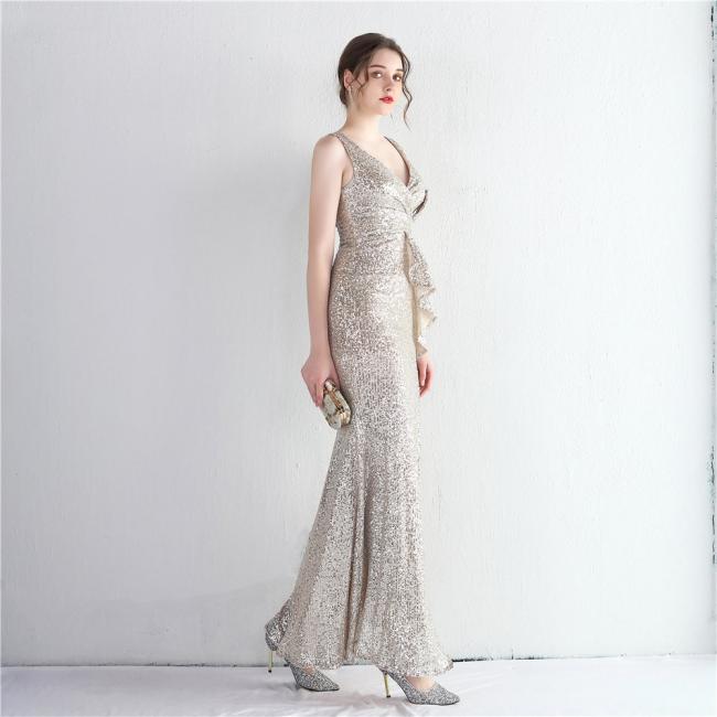 China OEM High Quality Evening Party Prom Women Dress Sequin Split Skirt Women Sexy Skinny Wedding Dress