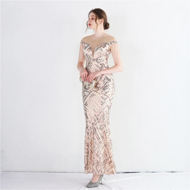 Evening Party Prom Women Dress Sequin Slim Sheath Women Sexy Skinny Wedding Dress China OEM High Quality