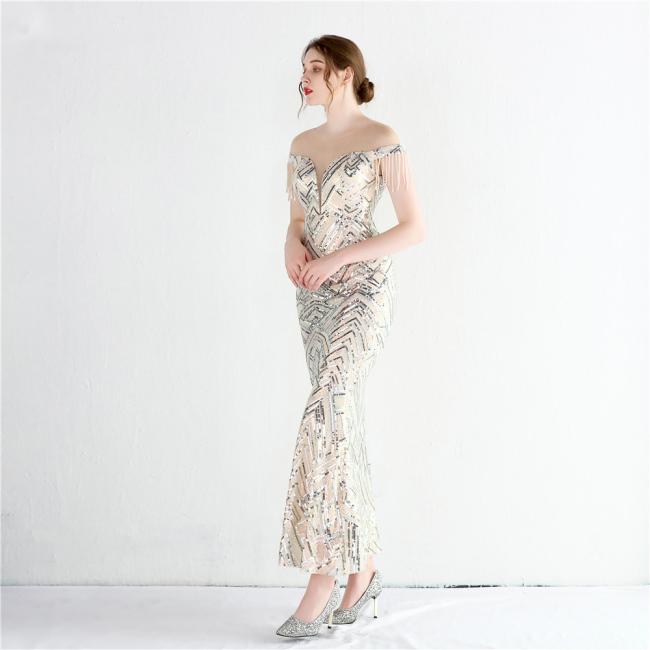 Evening Party Prom Women Dress Sequin Slim Sheath Women Sexy Skinny Wedding Dress China OEM High Quality