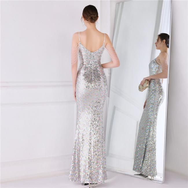 China OEM High Quality Evening Party Prom Women Mermaid Dress Sequin Slim Sheath Women Sexy Skinny Wedding Dress