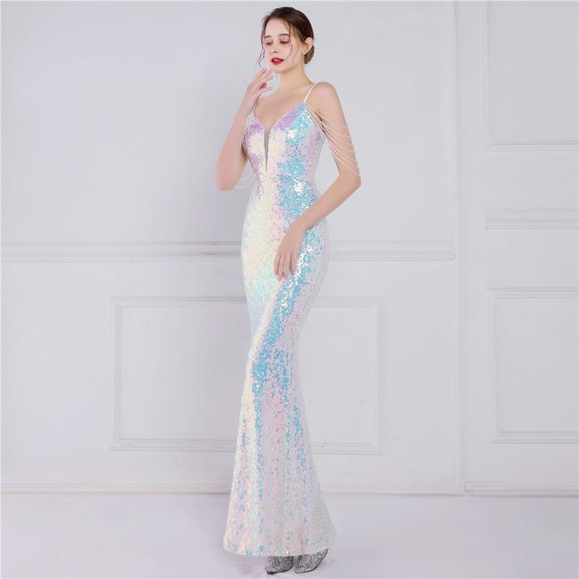 China OEM High Quality Evening Party Prom Women Mermaid Dress Sequin Slim Sheath Women Sexy Skinny Wedding Dress